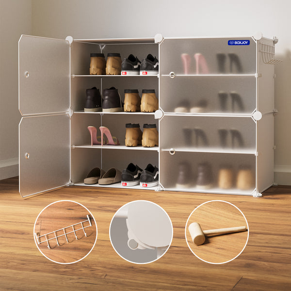 BOXJOY Plastic 8 Shelf Black Translucent Shoe Rack