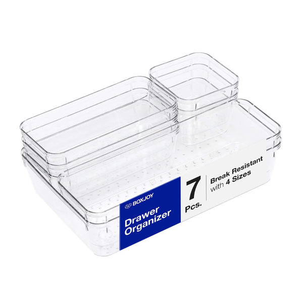 BOXJOY Set of 7 Acrylic Rectangular Transparent Trays