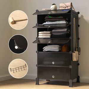 BOXJOY Plastic 5 Shelf Black Cloth Rack with Translucent Doors