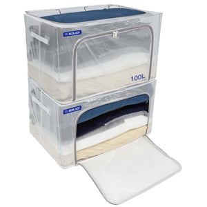 BOXJOY Pack of 2 100L PVC Nylon Mesh Foldable White Transparent Clothes Box