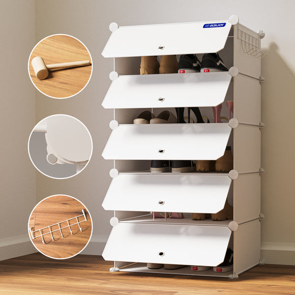 BOXJOY Plastic 5 Shelf Black Translucent Shoe Rack