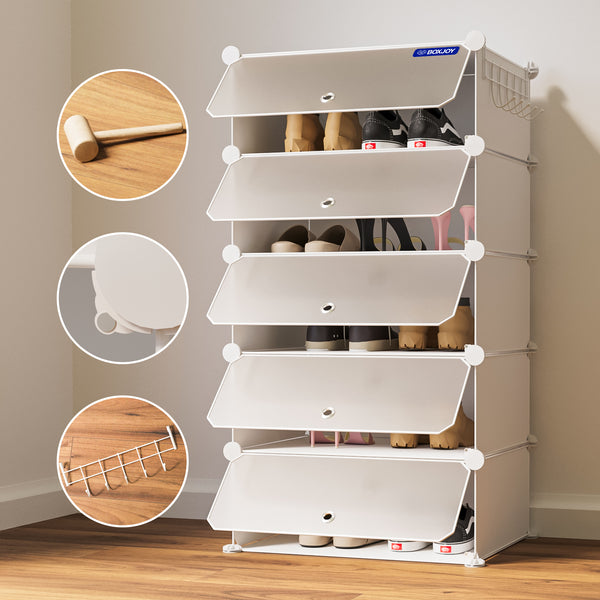 BOXJOY Plastic 5 Shelf Black Translucent Shoe Rack