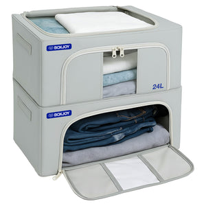 BOXJOY Pack of 2 24L Polyester Foldable with Front Transparent window Light Grey Clothes Box