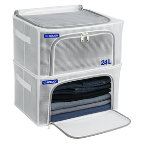 BOXJOY Pack of 2 24L PVC Nylon Mesh Foldable White Transparent Clothes Box