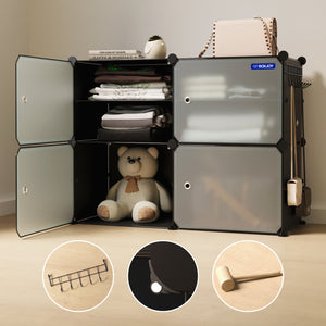 BOXJOY Plastic 8 Shelf Black Translucent Clothes Rack