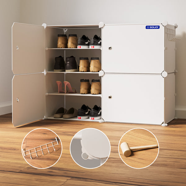 BOXJOY Plastic 8 Shelf Black Translucent Shoe Rack