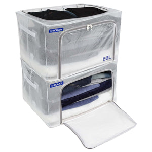 BOXJOY Pack of 2 66L PVC Nylon Mesh Foldable White Transparent Clothes Box