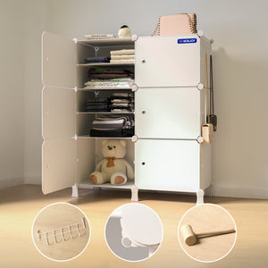 BOXJOY Plastic 12 Shelf White Cloth Rack with White Doors