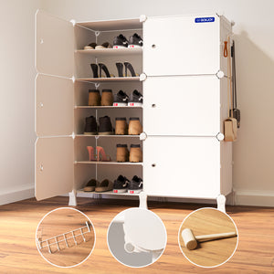 Modular shoe cabinet with shelves and a tool holder, featuring the brand 'BOXJOY'.