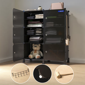 BOXJOY Plastic 12 Shelf Black Cloth Rack with Translucent Doors