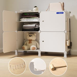 Modular storage cabinet with eight shelves and four doors featuring the brand 'BOXJOY'.