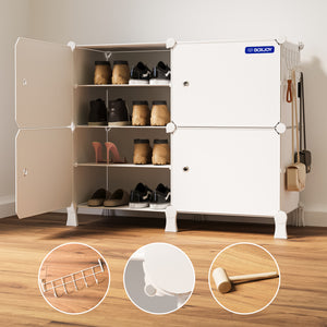 BOXJOY Plastic 8 Shelf White Shoe Rack with White Doors