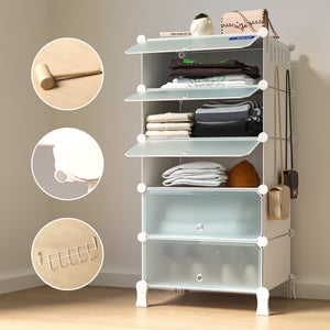 BOXJOY Plastic 5 Shelf White Clothes Rack and Translucent Doors