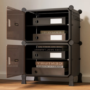 BOXJOY Hard Plastic 4 Shelf Black File Cabinet Rack - Brown Door Pack of 1