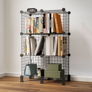 BOXJOY Metal Mesh 6 Shelf Black Cube Storage Rack with Feet - Bookcase