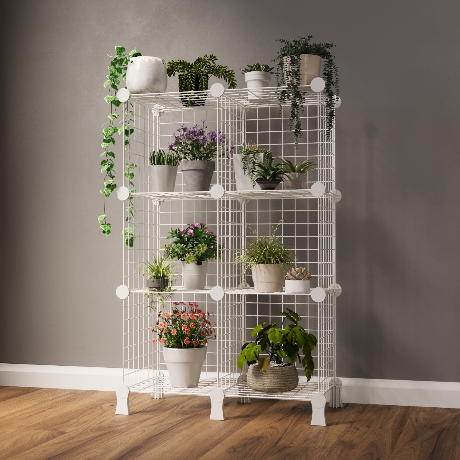 BOXJOY Metal Mesh 6 Shelf White Cube Storage Rack with Feet - Plant St