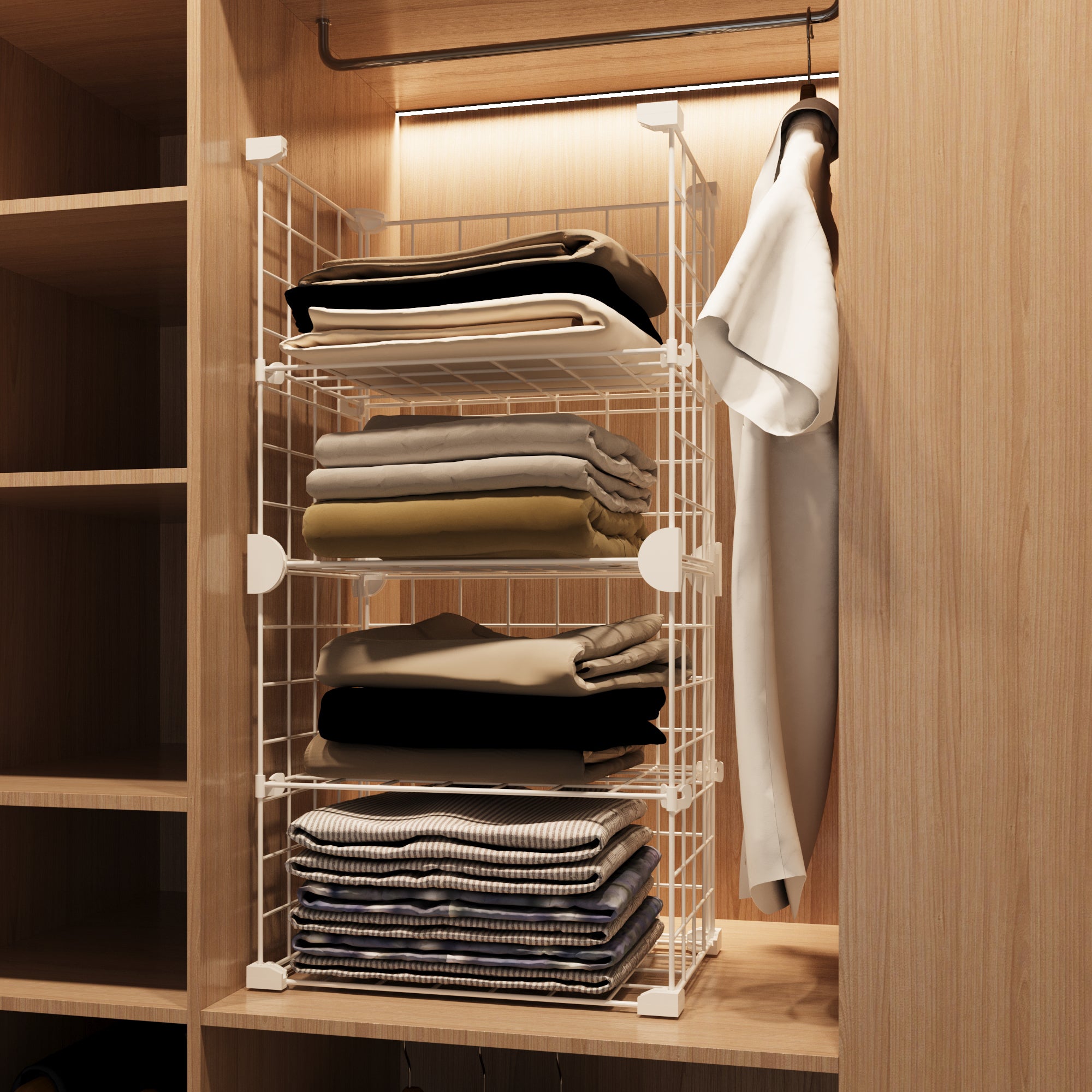 BOXJOY Metal Mesh 4 Shelf White Wardrobe Storage Rack - Vertical