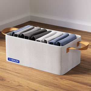 BOXJOY Polyester Cotton Foldable Light Grey Clothes Basket - with Steel Frame