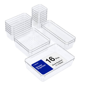 BOXJOY Set of 16 Acrylic Rectangular Transparent Trays