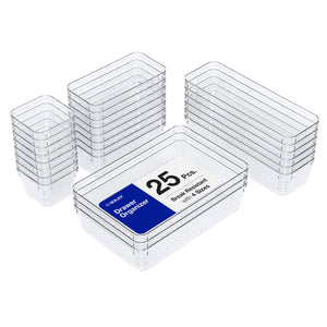BOXJOY Set of 25 Acrylic Rectangular Transparent Trays