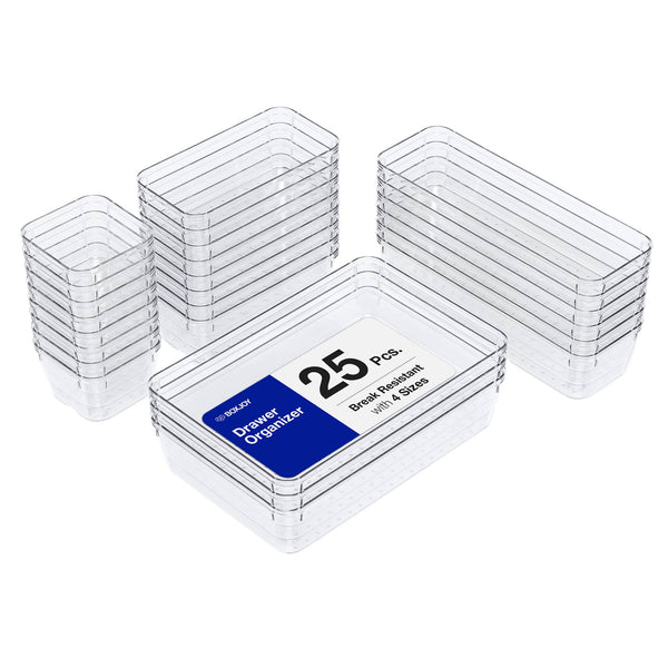 BOXJOY Set of 25 Acrylic Rectangular Transparent Trays