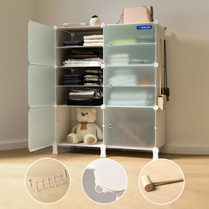 BOXJOY Plastic 12 Shelf White Cloth Rack with Translucent Doors