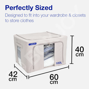 BOXJOY Pack of 2 100L Polyester Cotton Foldable with Front & Side Transparent window Light Grey Clothes Box