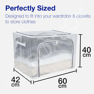 BOXJOY Pack of 2 100L PVC Nylon Mesh Foldable White Transparent Clothes Box