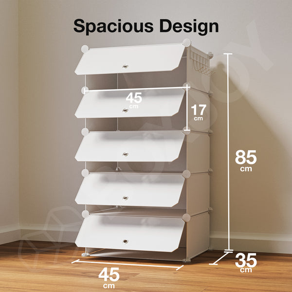 BOXJOY Plastic 5 Shelf Black Translucent Shoe Rack