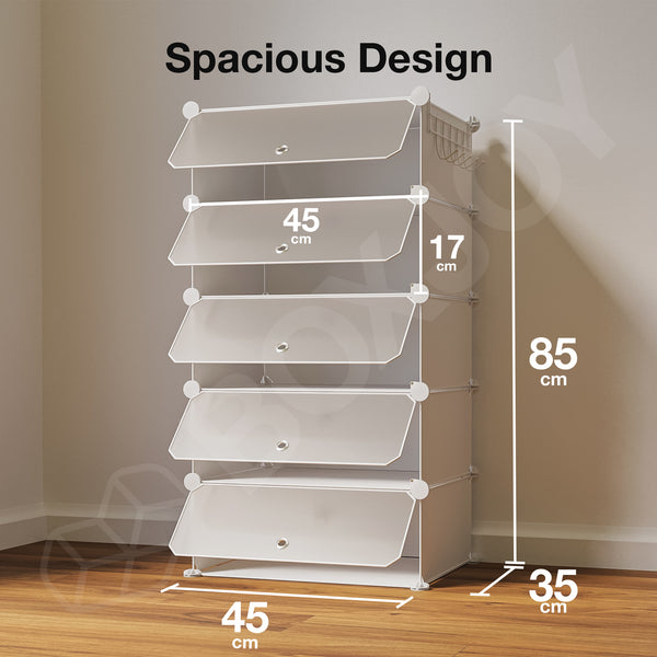 BOXJOY Plastic 5 Shelf Black Translucent Shoe Rack