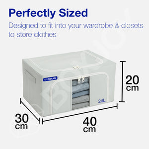 BOXJOY Pack of 2 24L Polyester Foldable with Front Transparent window Light Grey Clothes Box