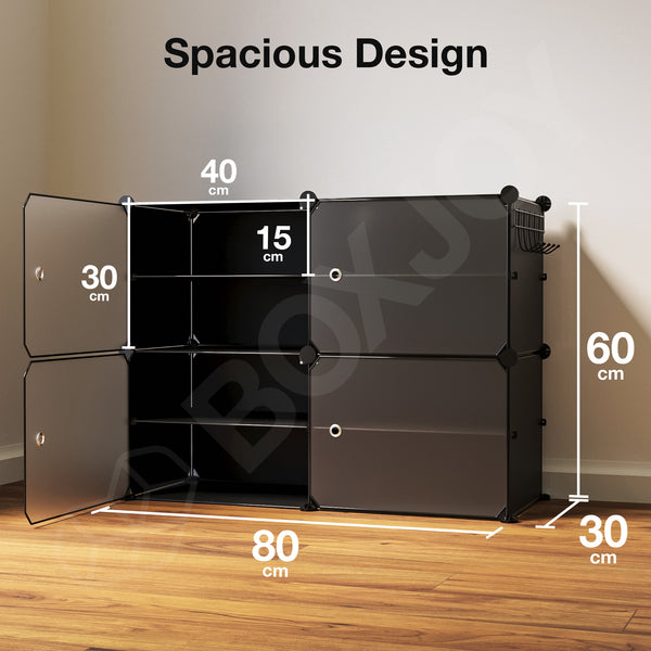 BOXJOY Plastic 8 Shelf Black Translucent Shoe Rack