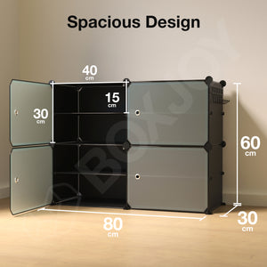 BOXJOY Plastic 8 Shelf Black Translucent Clothes Rack