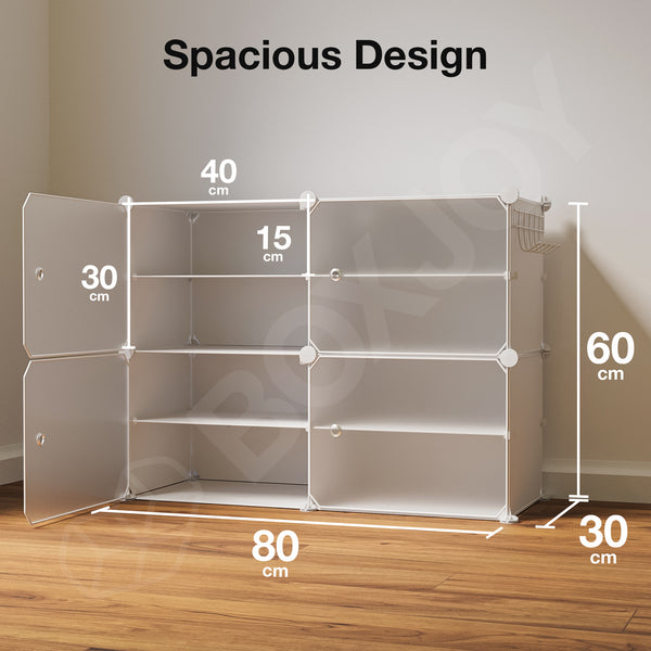 BOXJOY Plastic 8 Shelf Black Translucent Shoe Rack