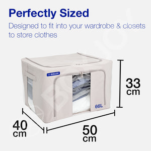 BOXJOY Pack of 2 66L Polyester Cotton Foldable with Front & Side Transparent window Light Grey Clothes Box