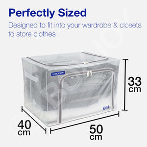 BOXJOY Pack of 2 66L PVC Nylon Mesh Foldable White Transparent Clothes Box