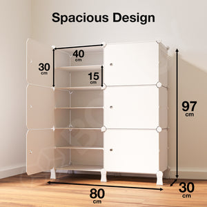 BOXJOY Plastic 12 Shelf White Shoe Rack with White Doors