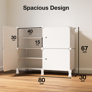 BOXJOY Plastic 8 Shelf White Shoe Rack with White Doors
