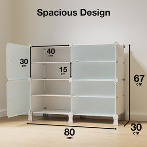 BOXJOY Plastic 8 Shelf White Cloth Rack with Transulcent Doors
