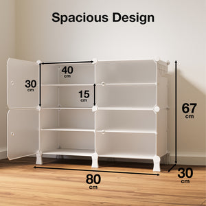 BOXJOY Plastic 8 Shelf White Shoe Rack with Translucent Doors