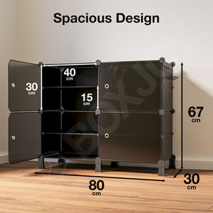 BOXJOY Plastic 8 Shelf Black Shoe Rack with Translucent Doors