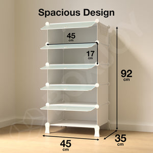 BOXJOY Plastic 5 Shelf White Clothes Rack and Translucent Doors
