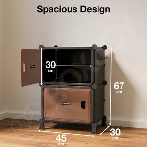 BOXJOY Hard Plastic 4 Shelf Black File Cabinet Rack - Brown Door Pack of 1