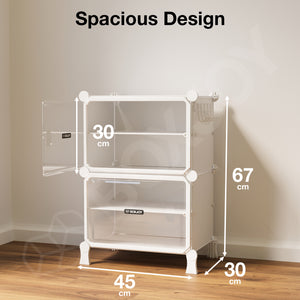 BOXJOY Hard Plastic 4 Shelf White Shoe Rack with Transparent Door