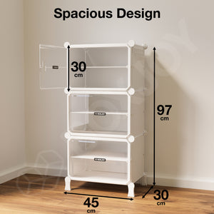BOXJOY Hard Plastic 6 Shelf White Shoe Rack with Transparent Door