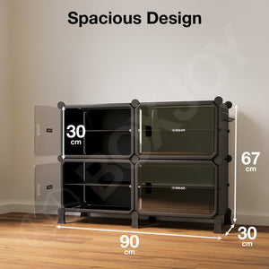 BOXJOY Hard Plastic 8 Shelf Black Shoe Rack with Transparent Door