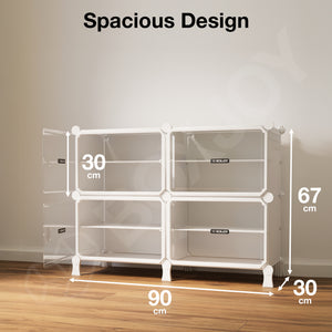 BOXJOY Hard Plastic 8 Shelf White Shoe Rack with Transparent Door