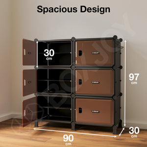 BOXJOY Hard Plastic 12 Shelf Black Clothes Rack - Brown Door Pack of 1
