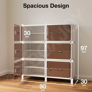 BOXJOY Hard Plastic 12 Shelf White Clothes Rack - Brown Door Pack of 1