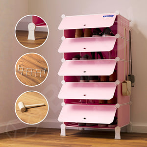 BOXJOY Plastic 5 Shelf Pink Shoe Rack - Pink Door Pack of 1